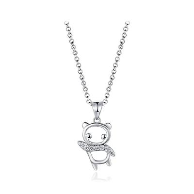Sterling Silver Cubic Zirconia Panda 19" Pendant