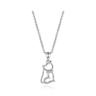 Sterling Silver Cubic Zirconia Cat 19" Pendant
