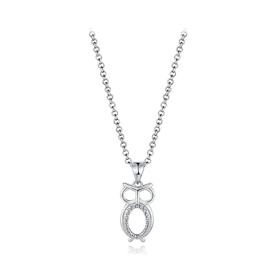 Sterling Silver Cubic Zirconia Owl 19" Pendant