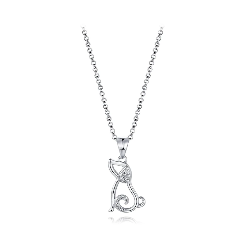 Sterling Silver Cubic Zirconia Dog 19" Pendant