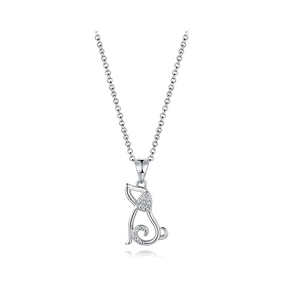 Sterling Silver Cubic Zirconia Dog 19" Pendant
