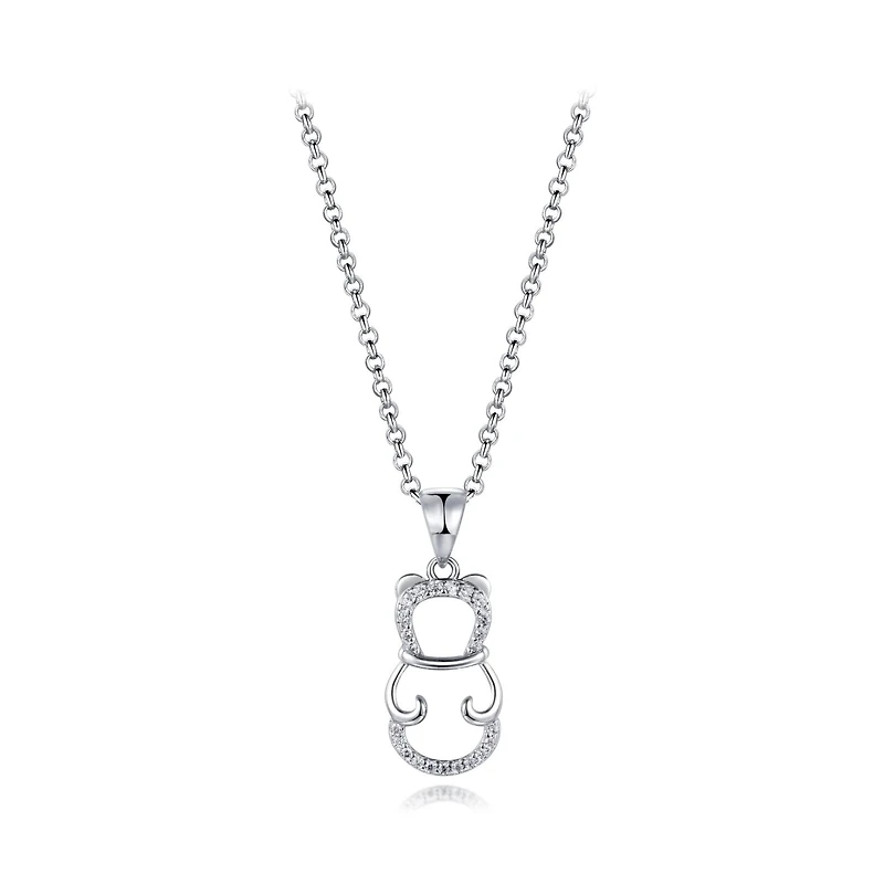 Sterling Silver Cubic Zirconia Bear 19" Pendant