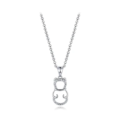 Sterling Silver Cubic Zirconia Bear 19" Pendant