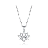 Sterling Silver Cubic Zirconia Lotus 19" Pendant