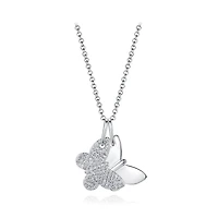 Sterling Silver Cubic Zirconia Butterfly 19" Pendant