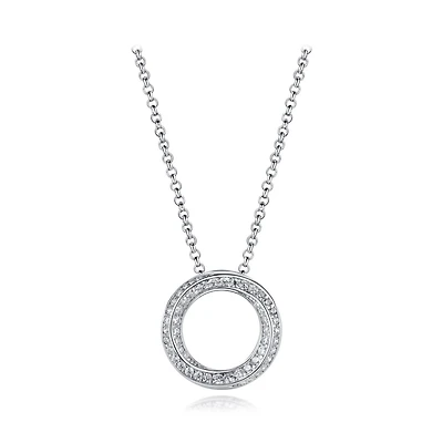 Sterling Silver Cubic Zirconia Round Twisted 19" Pendant