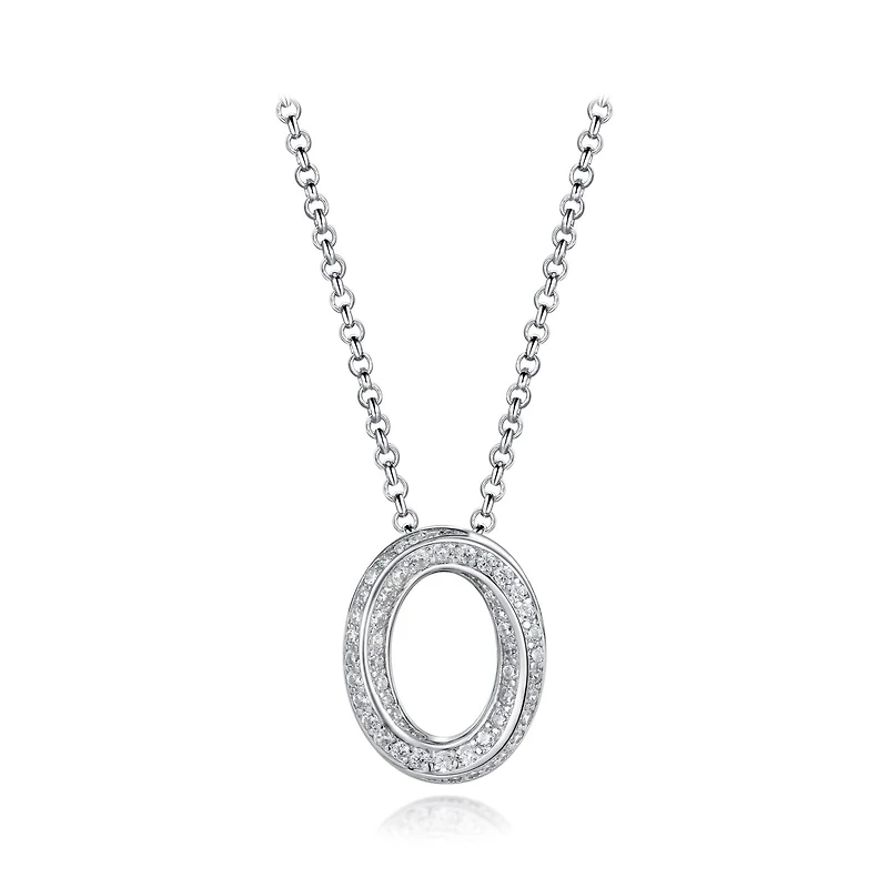 Sterling Silver Cubic Zirconia Oval Twisted 19" Pendant