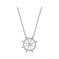 Sterling Silver Cubic Zirconia Ship Wheel 19" Pendant