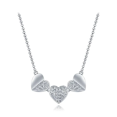 Sterling Silver Cubic Zirconia Triple Heart 19" Necklace