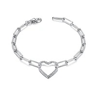 Sterling Silver Cubic Zirconia Heart Link 7" Bracelet