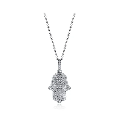 Sterling Silver Cubic Zirconia Hamsa 19" Pendant