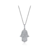 Sterling Silver Cubic Zirconia Hamsa 19" Pendant