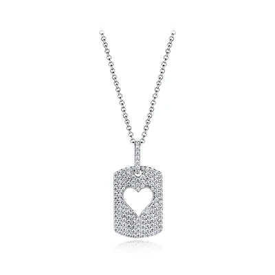 Sterling Silver Cubic Zirconia Heart Tag 19" Pendant