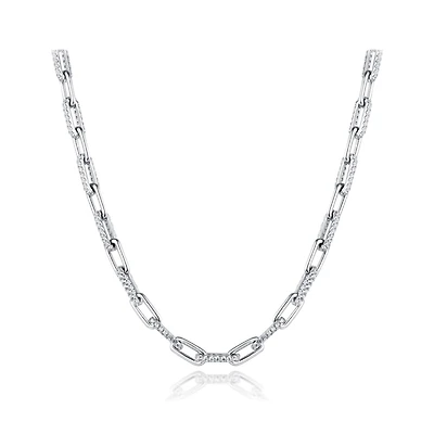 Sterling Silver 18" Cubic Zirconia Paperclip Link Necklace