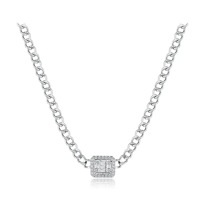 Sterling Silver 16.5" Cubic Zirconia Choker Necklace