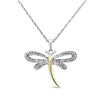 Sterling Silver & Yellow Gold Plated Diamond Dragonfly Pendant