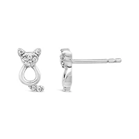 Charming Friends Sterling Silver Diamond Cat Stud Earrings