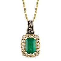 14K Honey Gold Diamond Emerald Pendant