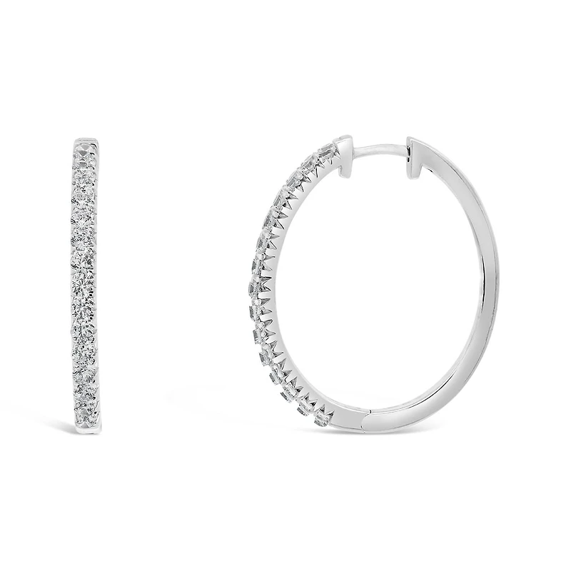 New Brilliance 10K White Gold Lab Grown 1.00CTW Diamond Oval Hoop Earrings