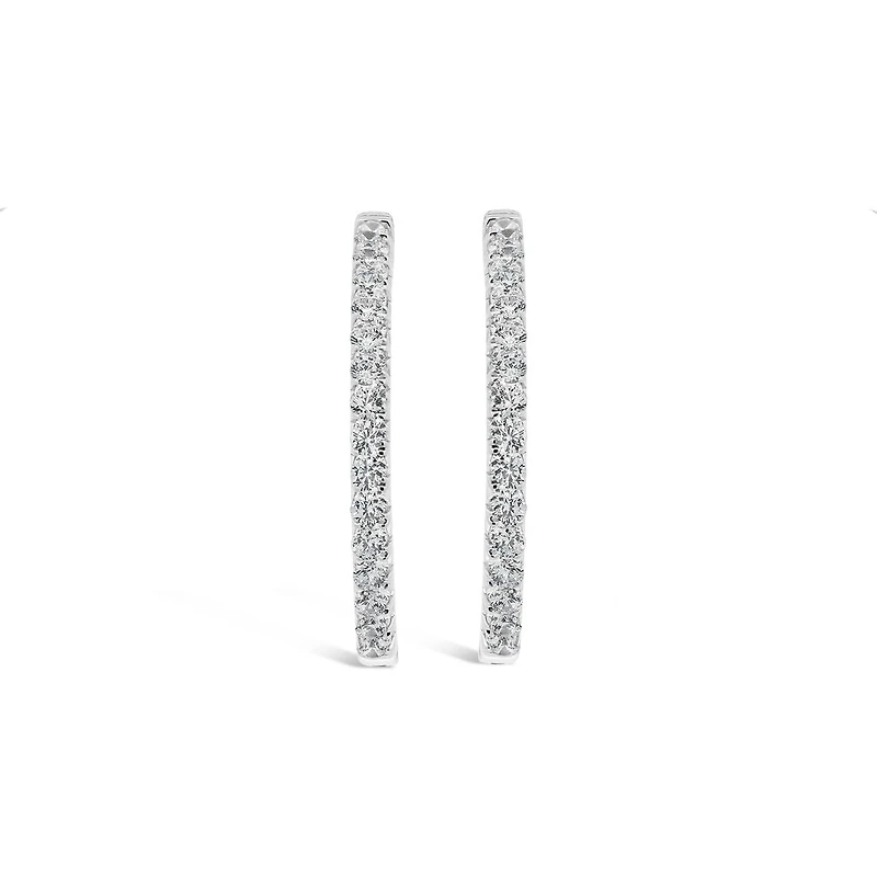New Brilliance 10K White Gold Lab Grown 1.00CTW Diamond Oval Hoop Earrings