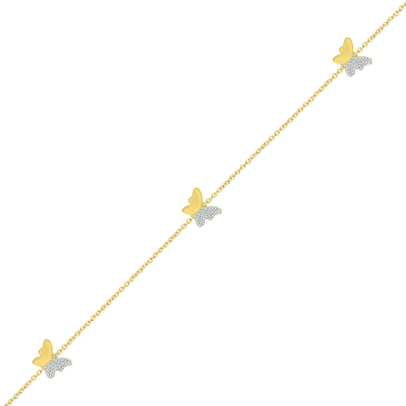 Bella Moda 10K Yellow Gold Diamond Butterfly Anklet