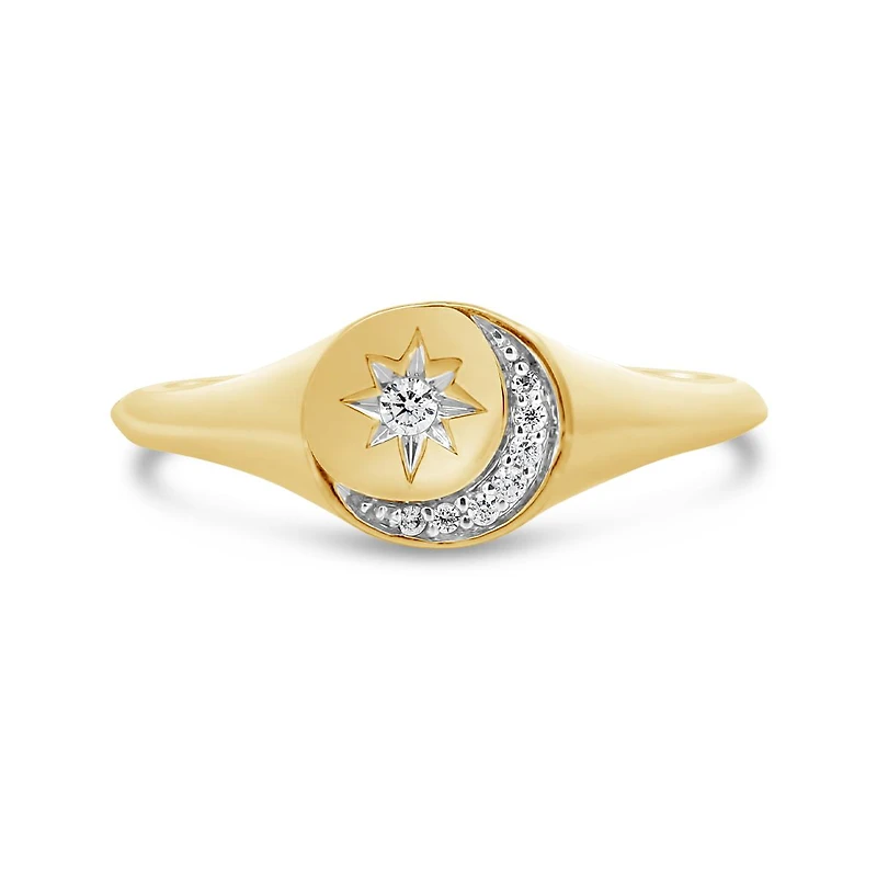 Charmables 10K Yellow Gold Diamond Moon & Star Signet Ring