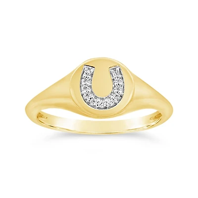 Charmables 10K Yellow Gold Diamond Horseshoe Signet Ring