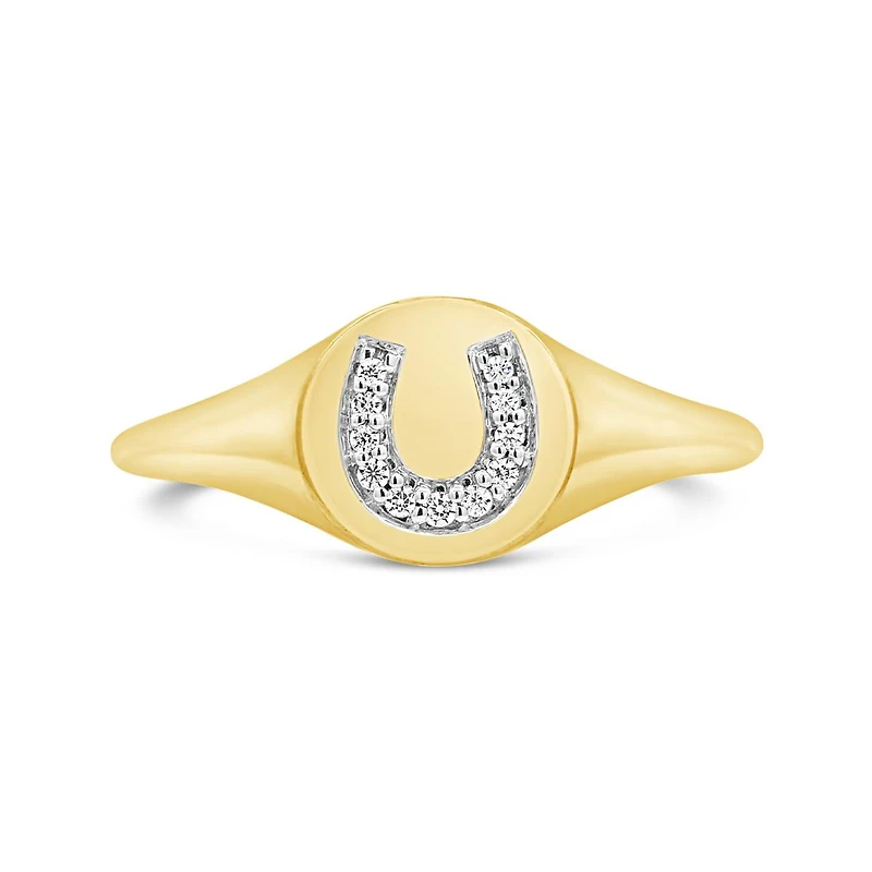 Charmables 10K Yellow Gold Diamond Horseshoe Signet Ring
