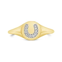 Charmables 10K Yellow Gold Diamond Horseshoe Signet Ring