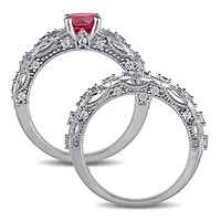 Julianna B 10K White Gold Created Ruby Created White Sapphire Diamond Bridal Set