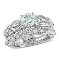 Julianna B 10K White Gold Aquamarine Created White Sapphire Diamond Bridal Set