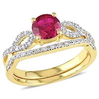 Julianna B 10K Yellow Gold Created Ruby and Diamond Bridal Set