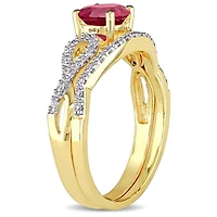 Julianna B 10K Yellow Gold Created Ruby and Diamond Bridal Set