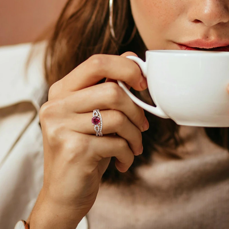 Julianna B 10K Yellow Gold Created Ruby and Diamond Bridal Set