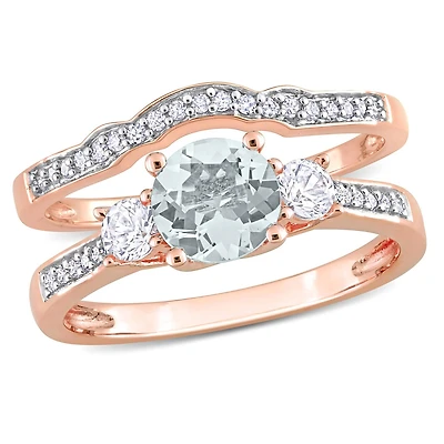 Julianna B 10K Rose Gold Aquamarine and Diamond Bridal Set