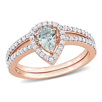 Julianna B 10K Rose Gold Aquamarine and Diamond Bridal Set