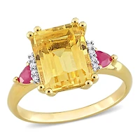 Julianna B 18K Yellow Gold Plated Sterling Silver Citrine, Ruby and Diamond Ring