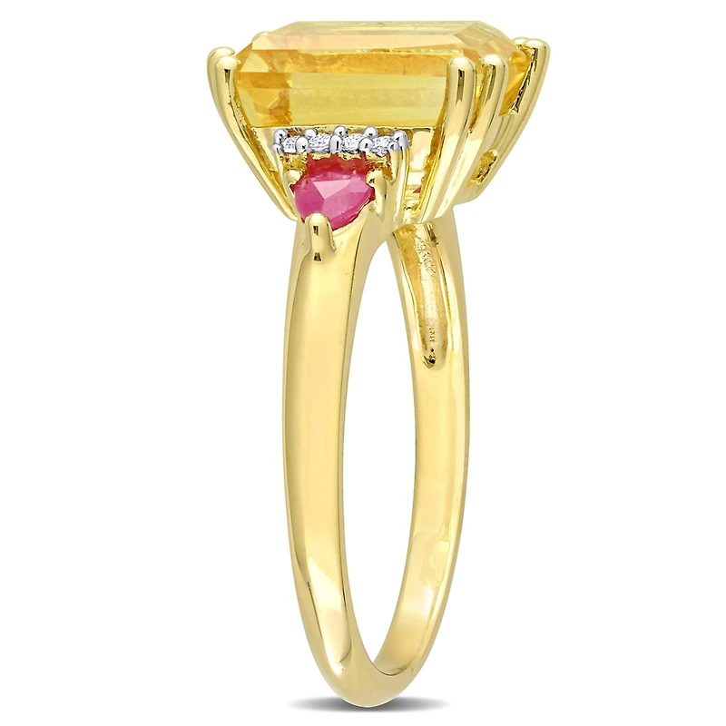 Julianna B 18K Yellow Gold Plated Sterling Silver Citrine, Ruby and Diamond Ring