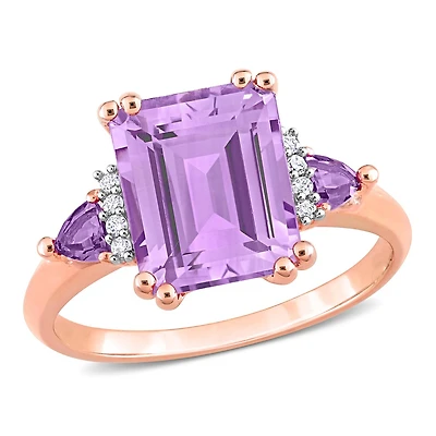 Julianna B 18K Rose Plated Sterling Silver Amethyst and Diamond Ring