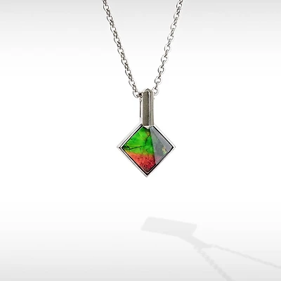 KORITE ESSENTIALS Sterling Silver Square Ammolite 16-18" Pendant