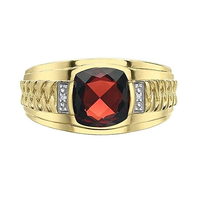 10K Yellow Gold Garnet and Diamond Men's Ring