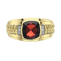10K Yellow Gold Garnet and Diamond Men's Ring
