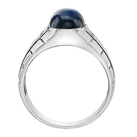 Sterling Silver Created Blue Star Sapphire and Diamond Ring