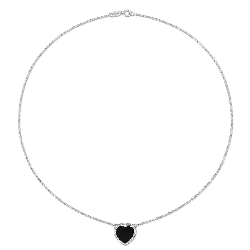Julianna B Sterling Silver Heart Shape Black Agate Necklace