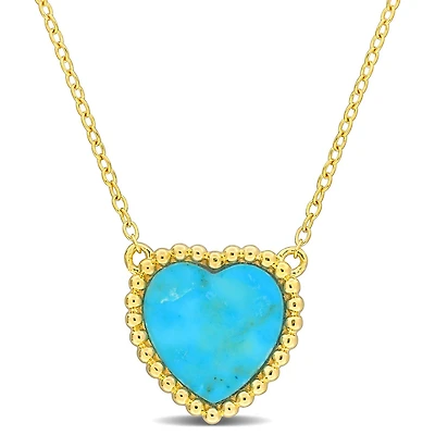 Julianna B Yellow Plated Sterling Silver Heart Shape Turquoise Necklace