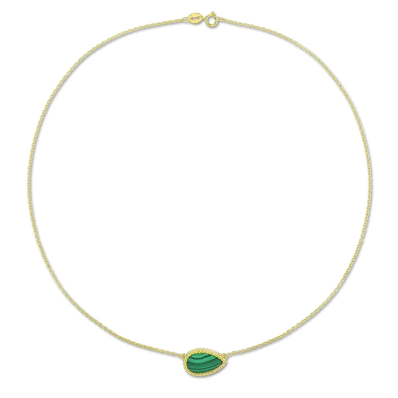 Julianna B Yellow Plated Sterling Silver Pear Shape Malachite Necklace