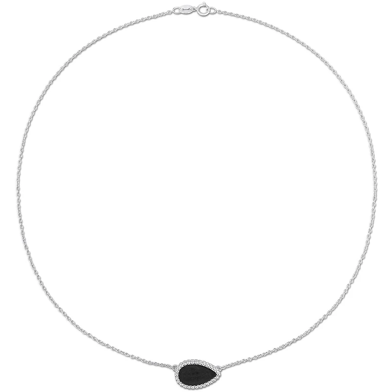 Julianna B Sterling Silver Pear Shape Black Agate Necklace