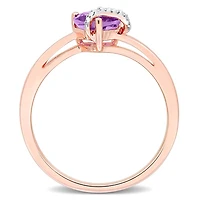 Julianna B Rose Plated Sterling Silver Heart Shape Amethyst and Diamond Ring