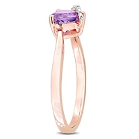 Julianna B Rose Plated Sterling Silver Heart Shape Amethyst and Diamond Ring