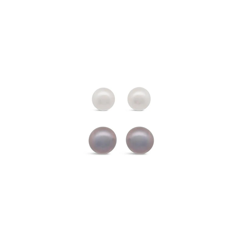 14K Yellow Gold 7-8mm White & Grey Freshwater Pearl Earrings